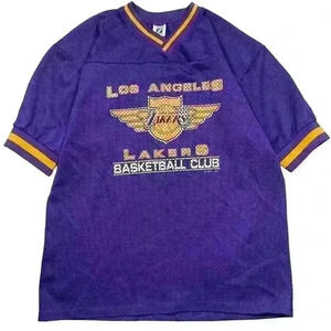 Vintage los angeles lakers mesh jersey shirt purple yellow vneck top size large